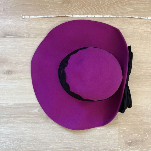 NEW VTG Fedora Wide Brim Hat Wool Lace Satin Bow Fuschia Pink Whimsigoth Wedding - Picture 12 of 16